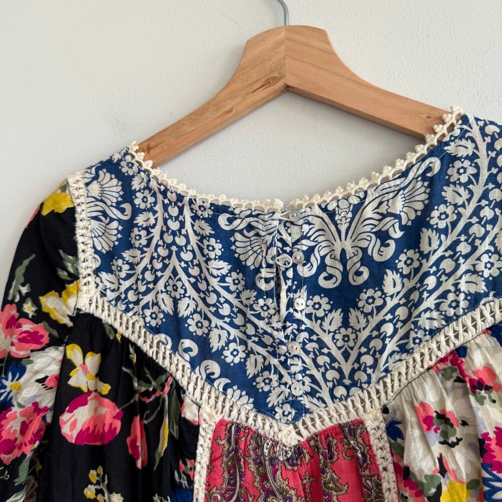 Anthropologie Vanessa Virginia Inez Patchwork Crochet Mini Dress Blue Red 0 - Picture 9 of 10